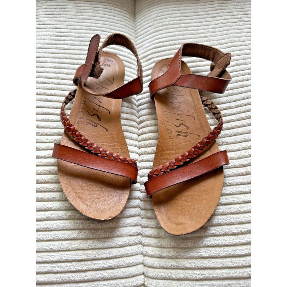 Blowfish Women's Brown Leather Sandals Strappy Size 9 Ankle Strap Boho Hippie